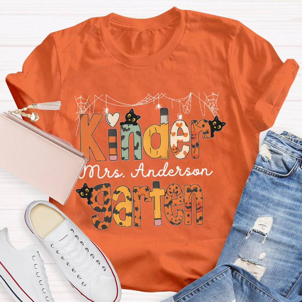 Personalized Name Kinder Garten Orange Polka Dot Font T-shirt