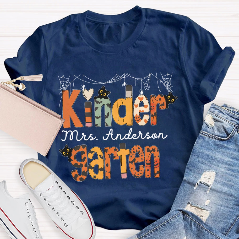 Personalized Name Kinder Garten Orange Polka Dot Font T-shirt
