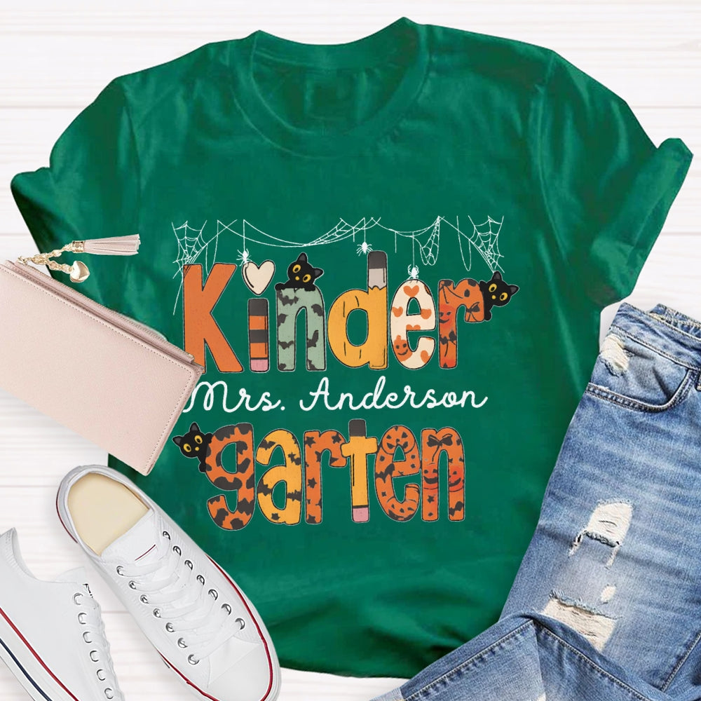 Personalized Name Kinder Garten Orange Polka Dot Font T-shirt