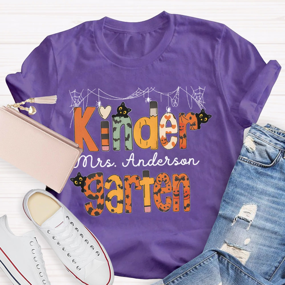 Personalized Name Kinder Garten Orange Polka Dot Font T-shirt