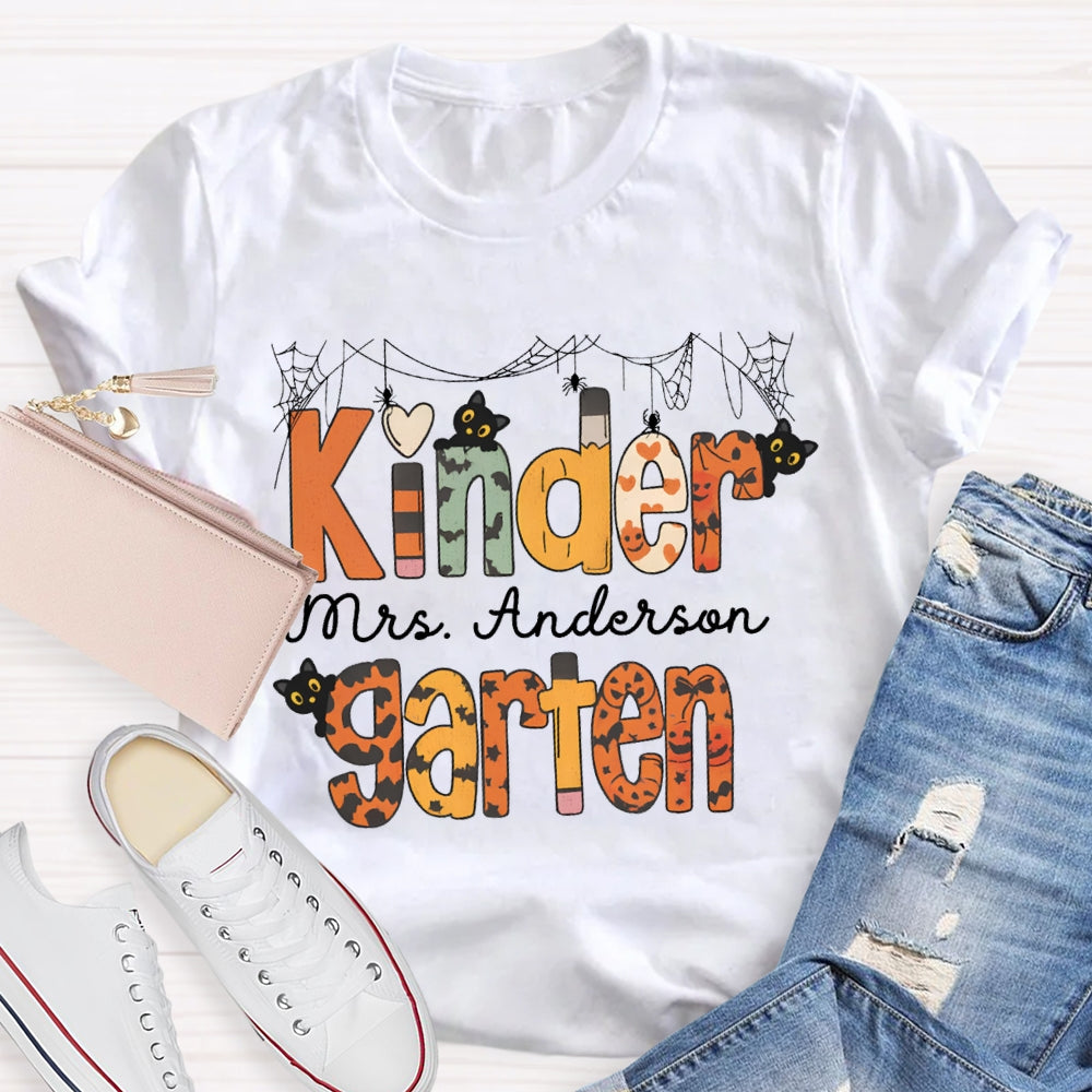 Personalized Name Kinder Garten Orange Polka Dot Font T-shirt