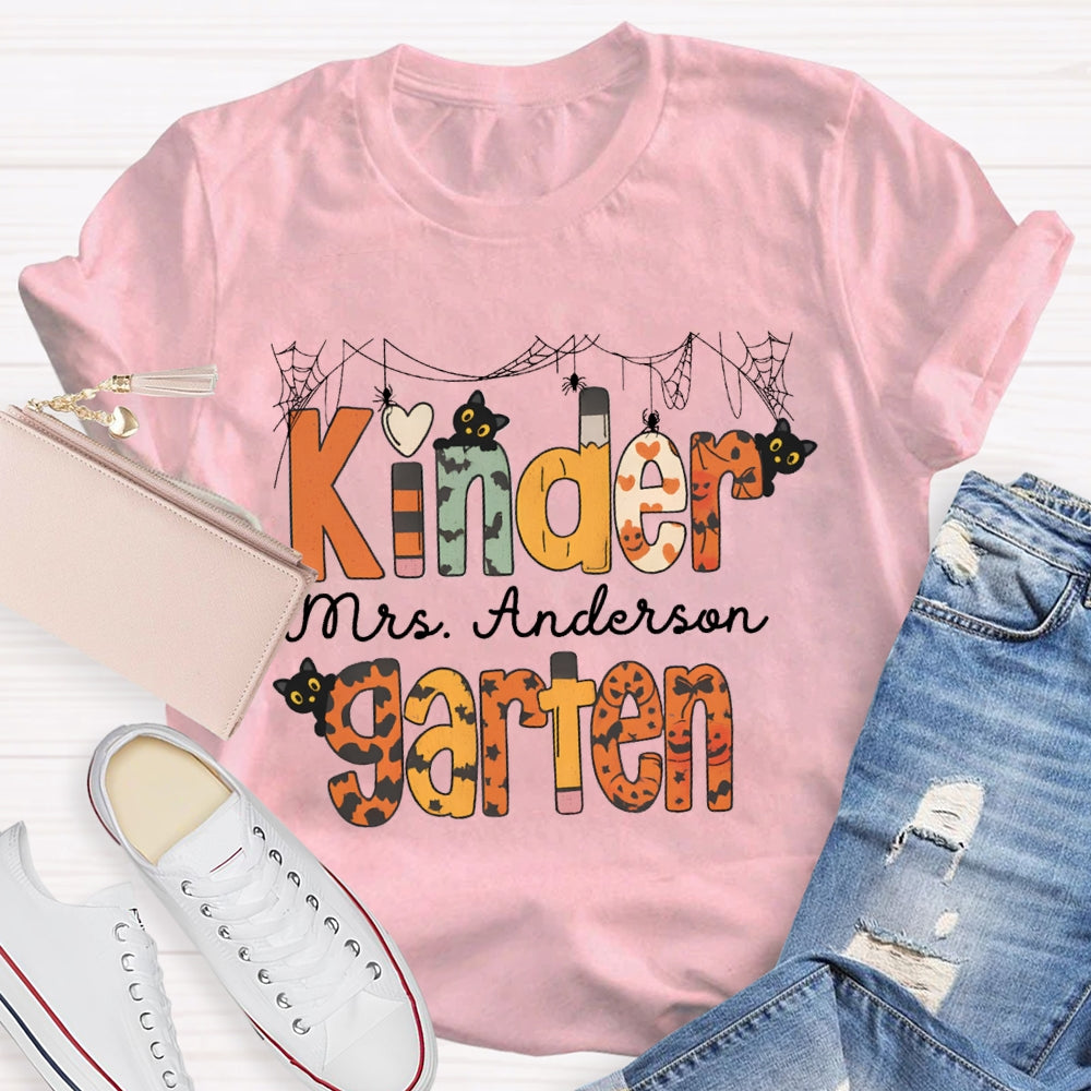 Personalized Name Kinder Garten Orange Polka Dot Font T-shirt