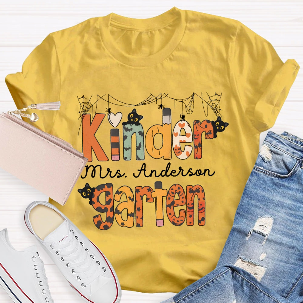 Personalized Name Kinder Garten Orange Polka Dot Font T-shirt