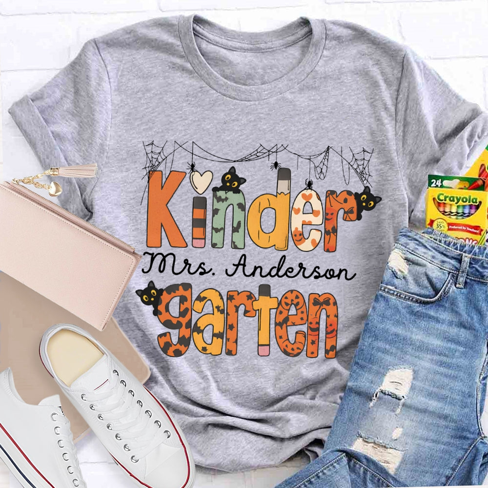 Personalized Name Kinder Garten Orange Polka Dot Font T-shirt