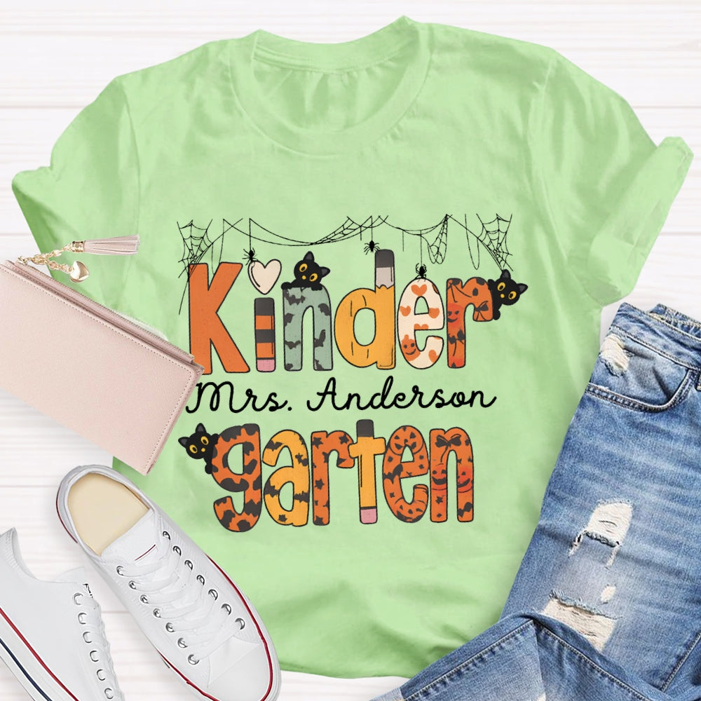 Personalized Name Kinder Garten Orange Polka Dot Font T-shirt