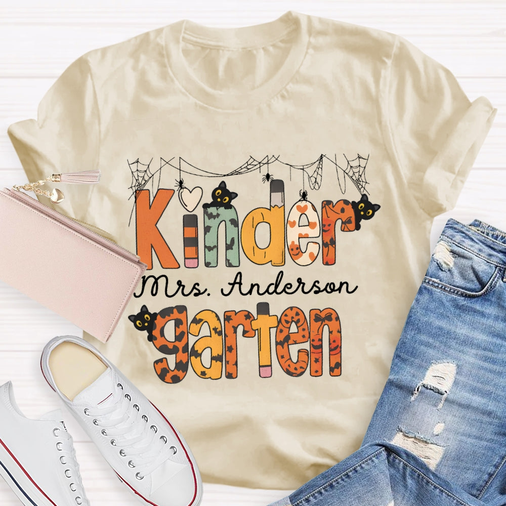 Personalized Name Kinder Garten Orange Polka Dot Font T-shirt