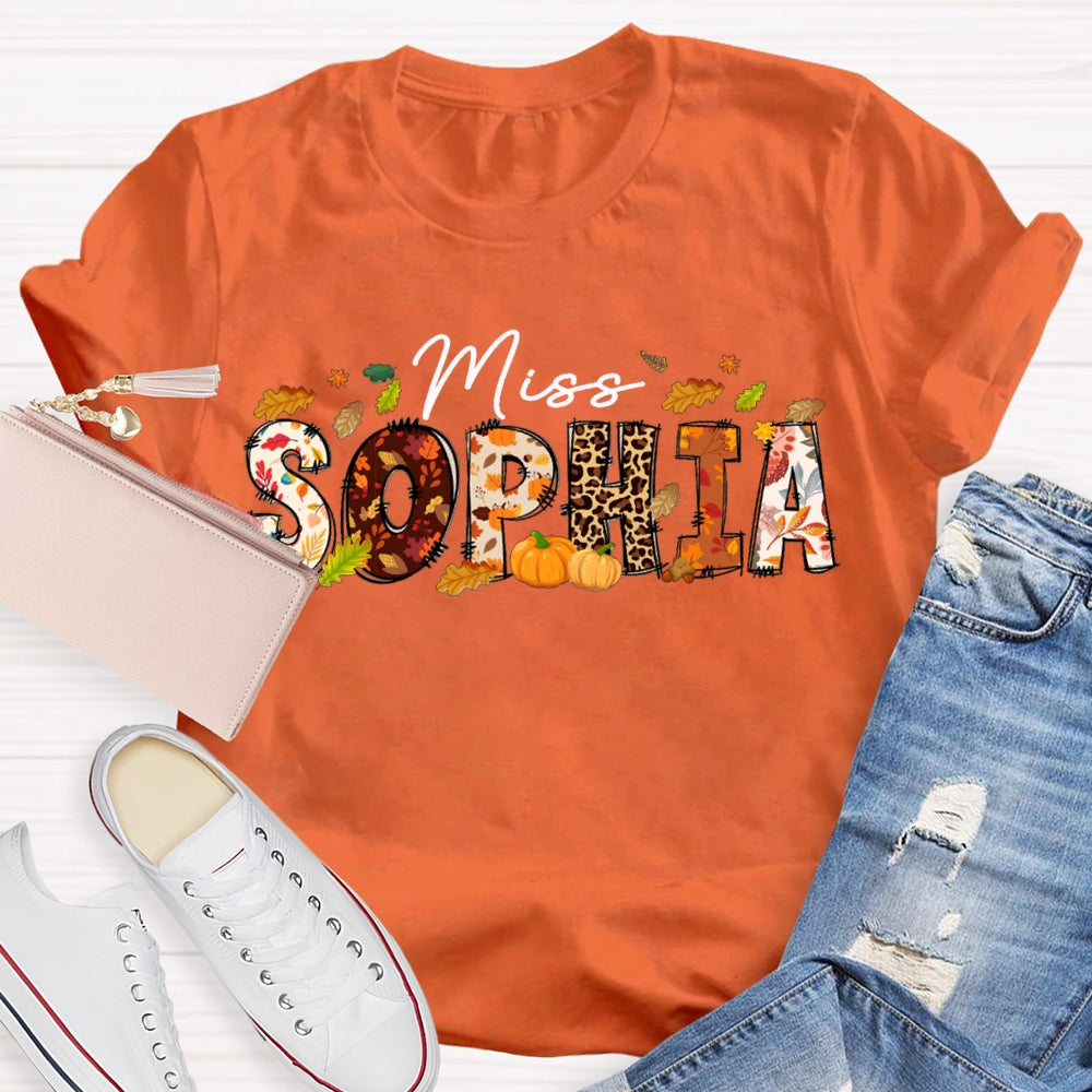 Personalized Name Colorful Fonts And Leaves Funny Halloween T-shirt