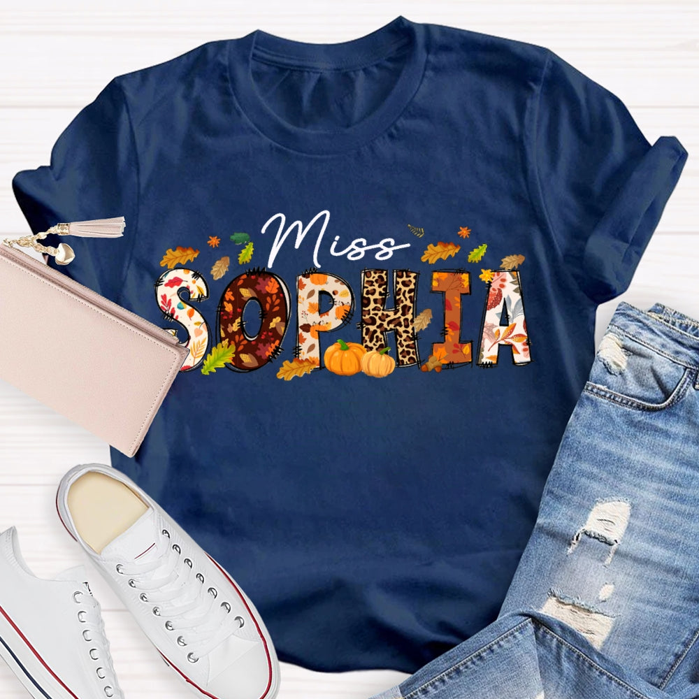 Personalized Name Colorful Fonts And Leaves Funny Halloween T-shirt