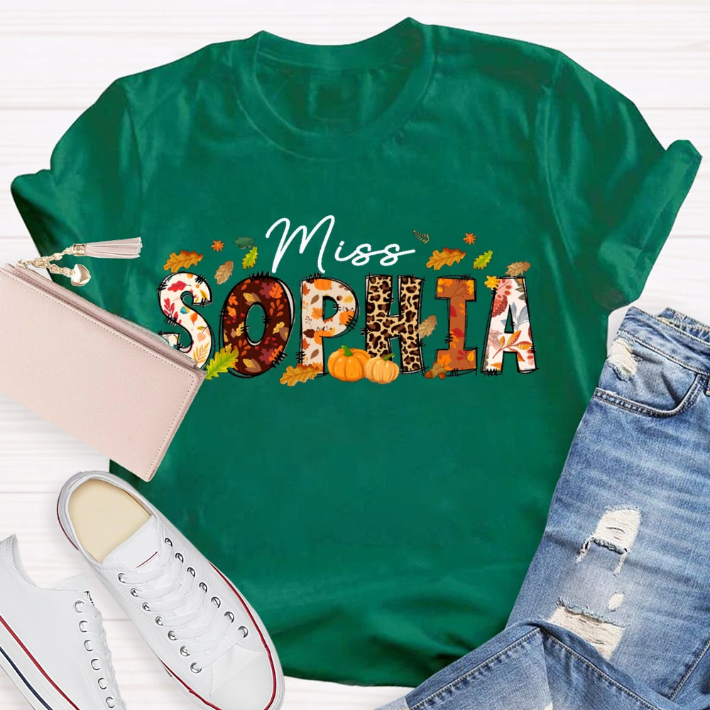 Personalized Name Colorful Fonts And Leaves Funny Halloween T-shirt