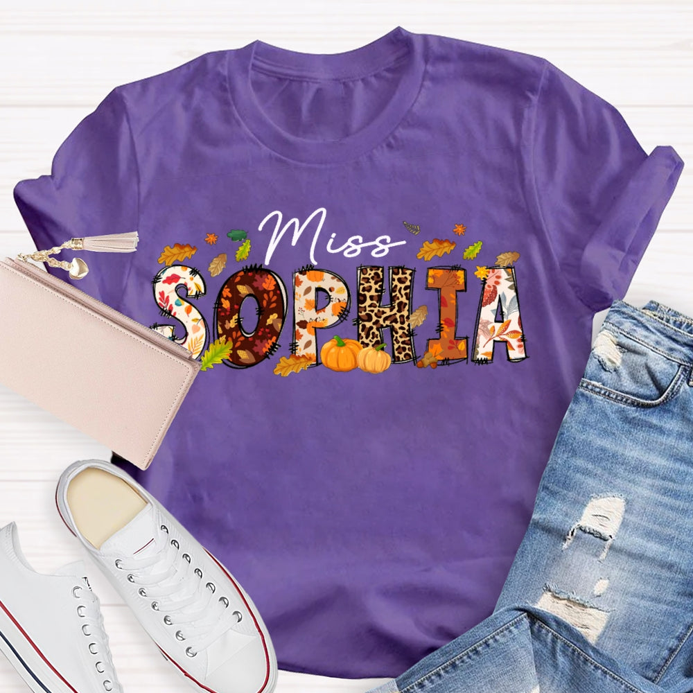Personalized Name Colorful Fonts And Leaves Funny Halloween T-shirt