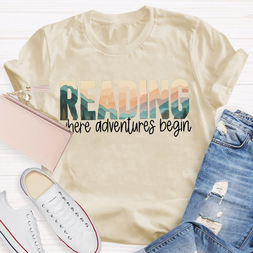 Reading Where Adventures Begin Colorful Gradient Font T-shirt
