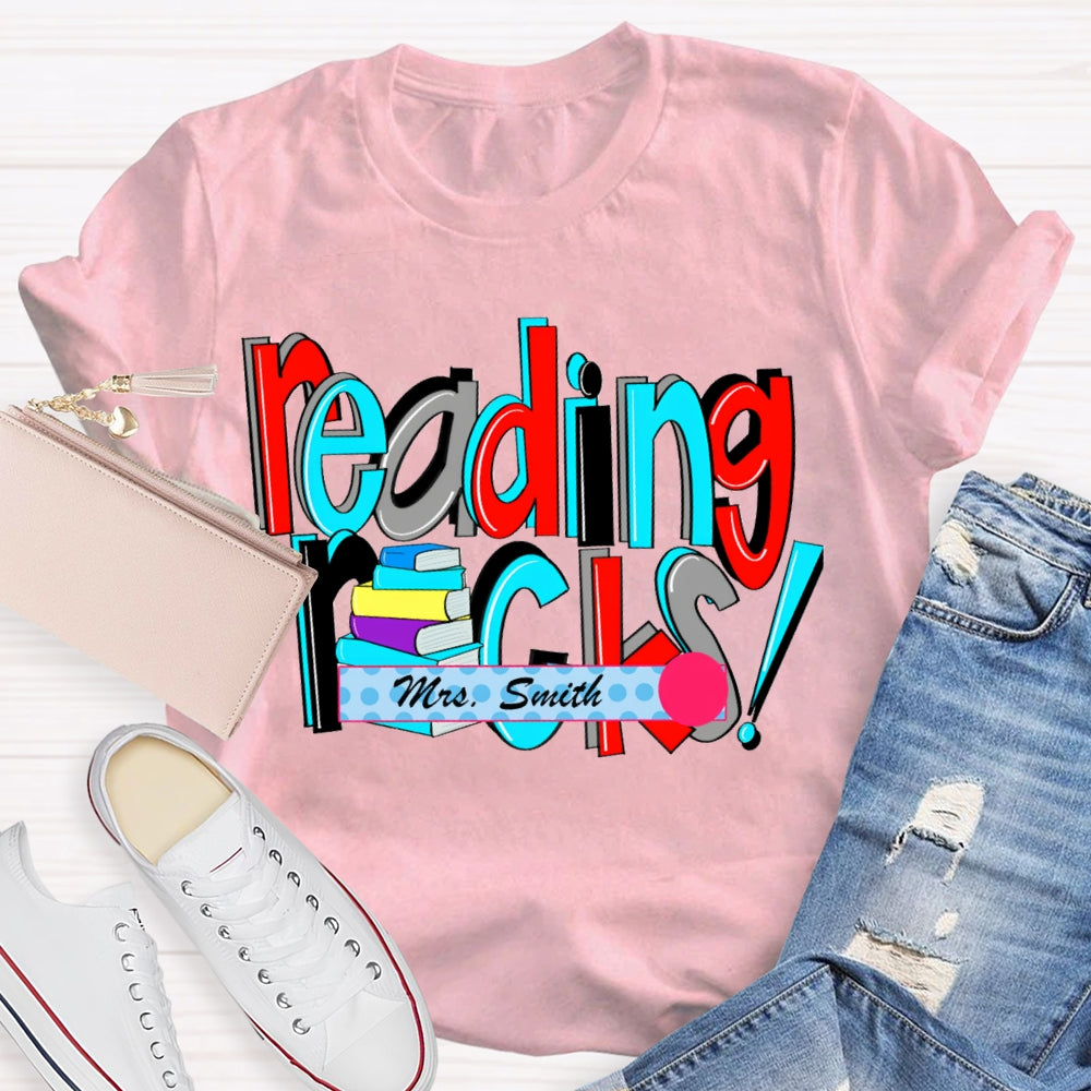 Personalized Name Reading Rocks Color Fonts T-shirt