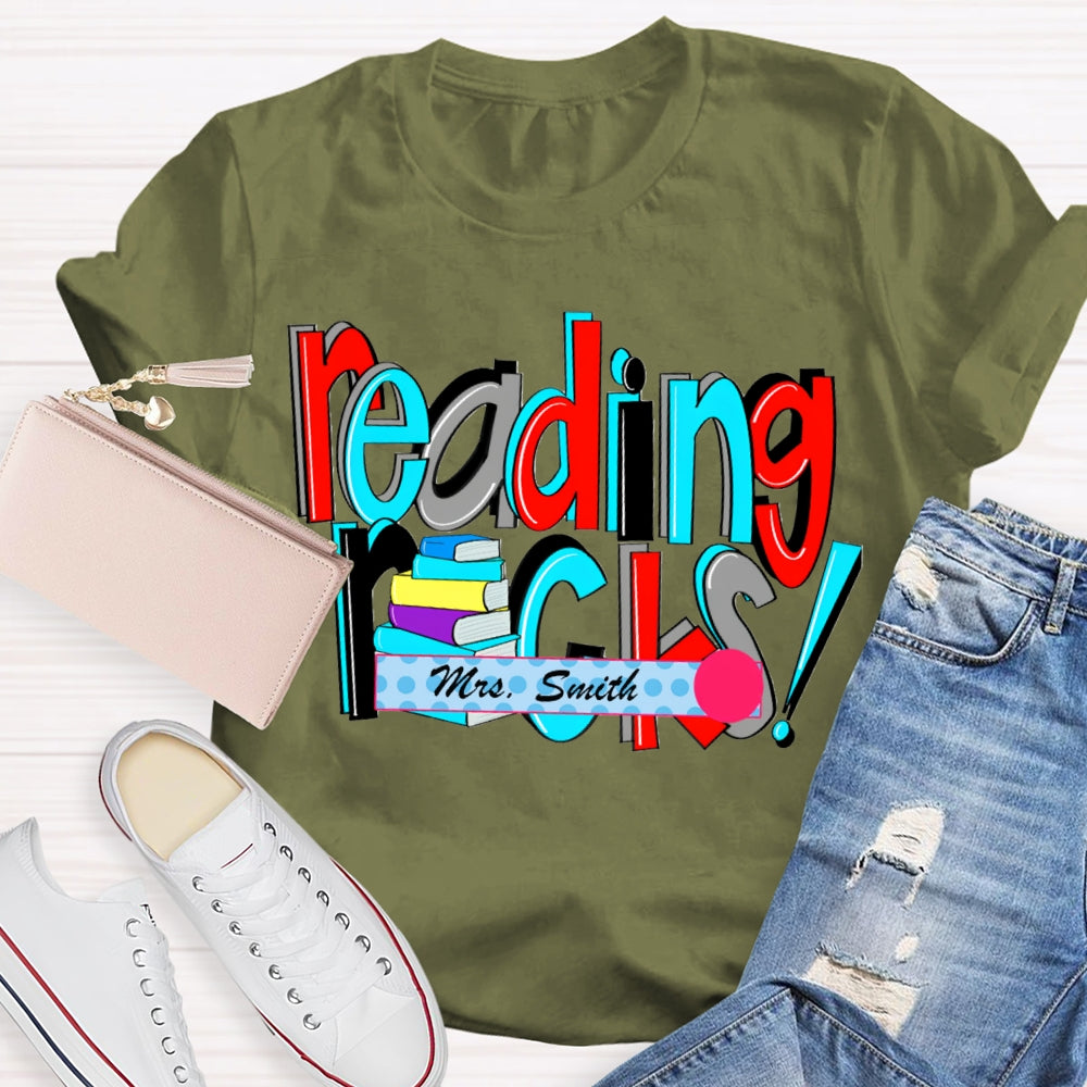 Personalized Name Reading Rocks Color Fonts T-shirt