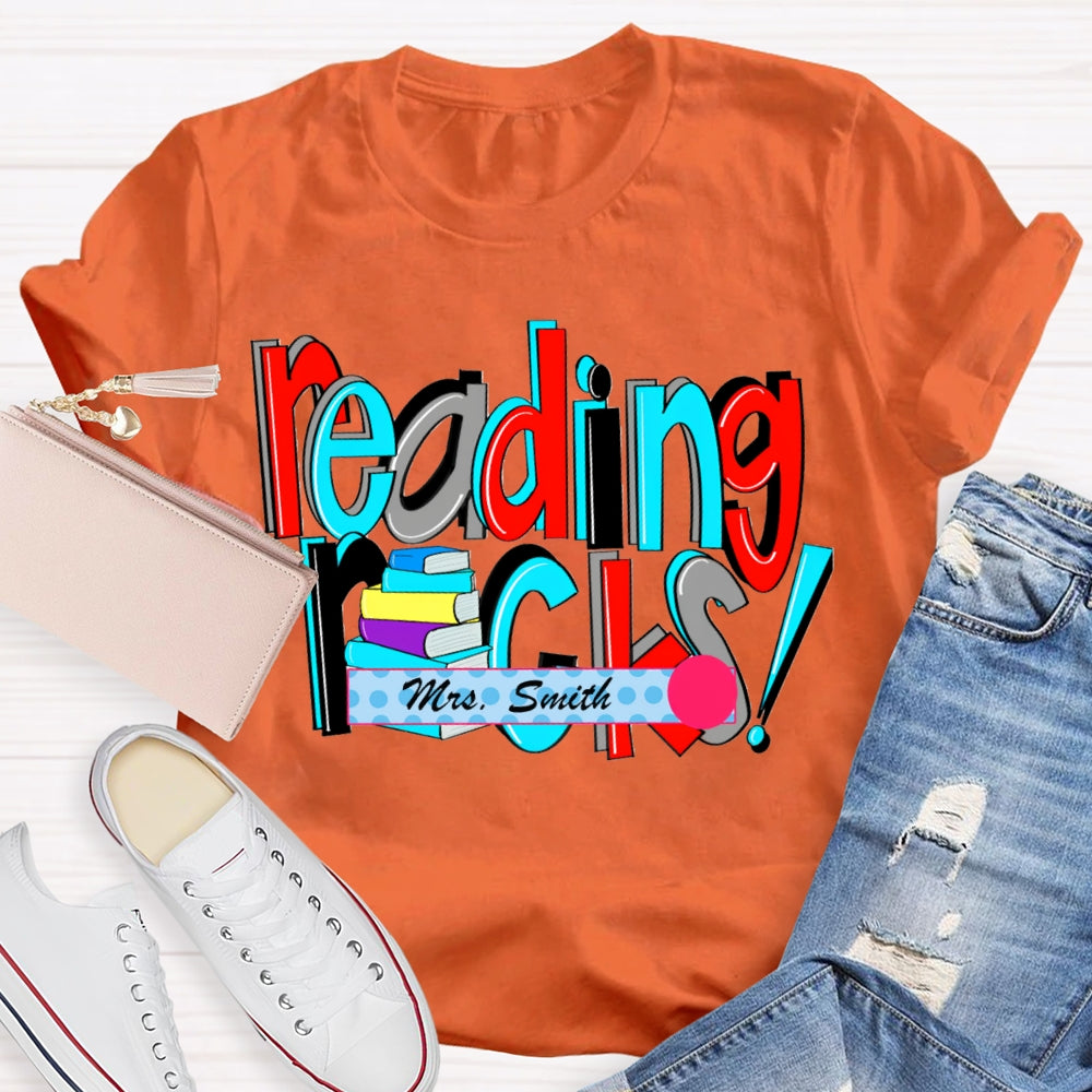 Personalized Name Reading Rocks Color Fonts T-shirt