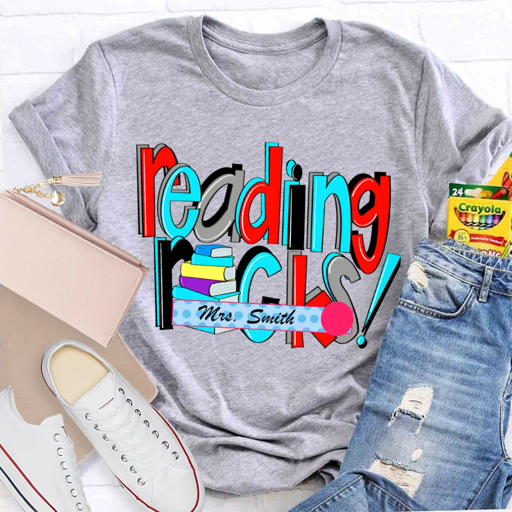 Personalized Name Reading Rocks Color Fonts T-shirt