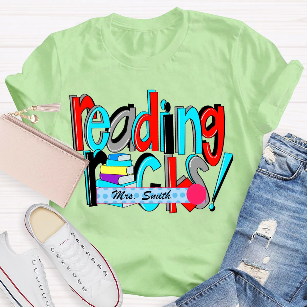 Personalized Name Reading Rocks Color Fonts T-shirt