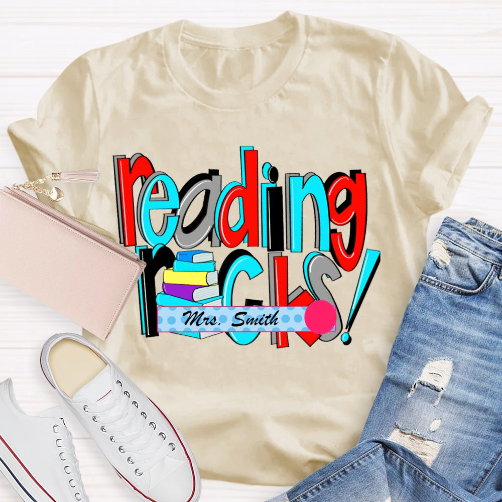 Personalized Name Reading Rocks Color Fonts T-shirt