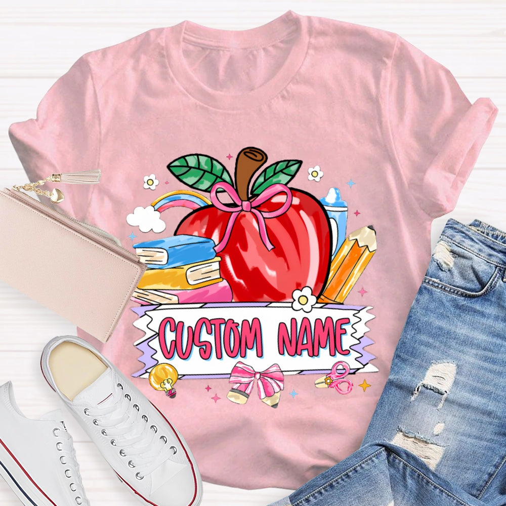 Personalized Name Custom Apple And Books T-shirt