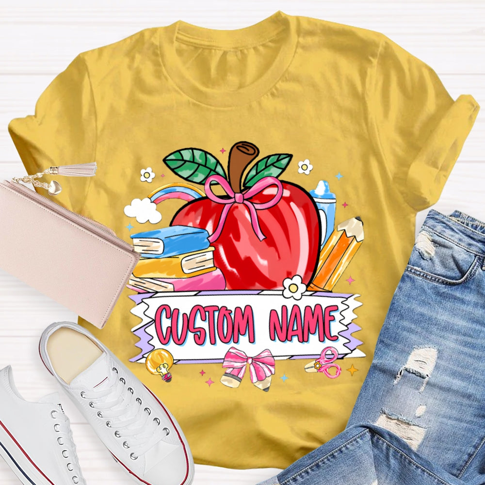 Personalized Name Custom Apple And Books T-shirt