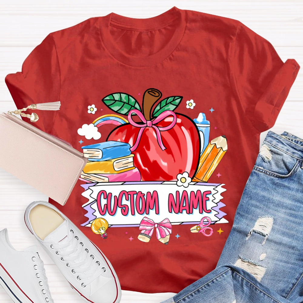 Personalized Name Custom Apple And Books T-shirt
