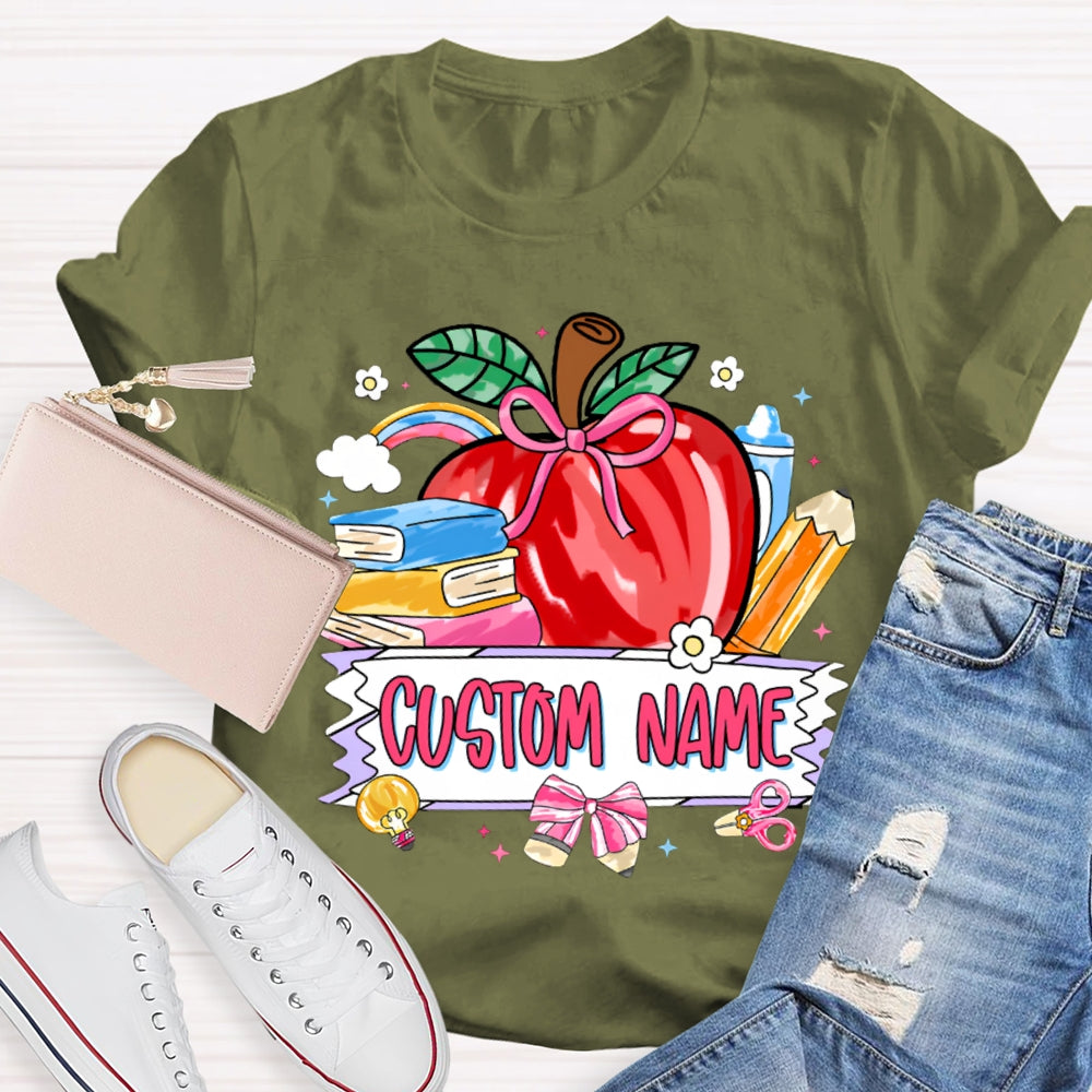 Personalized Name Custom Apple And Books T-shirt