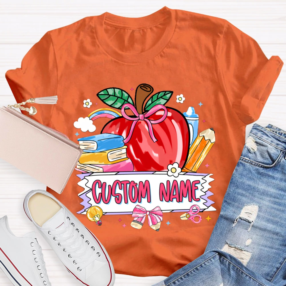 Personalized Name Custom Apple And Books T-shirt