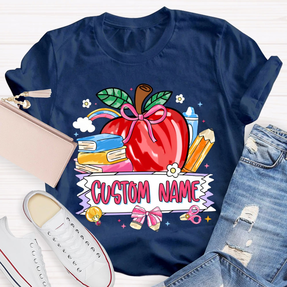 Personalized Name Custom Apple And Books T-shirt