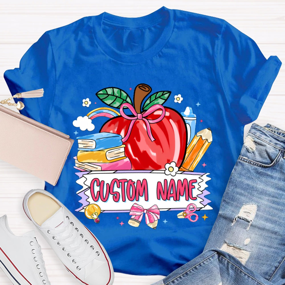Personalized Name Custom Apple And Books T-shirt