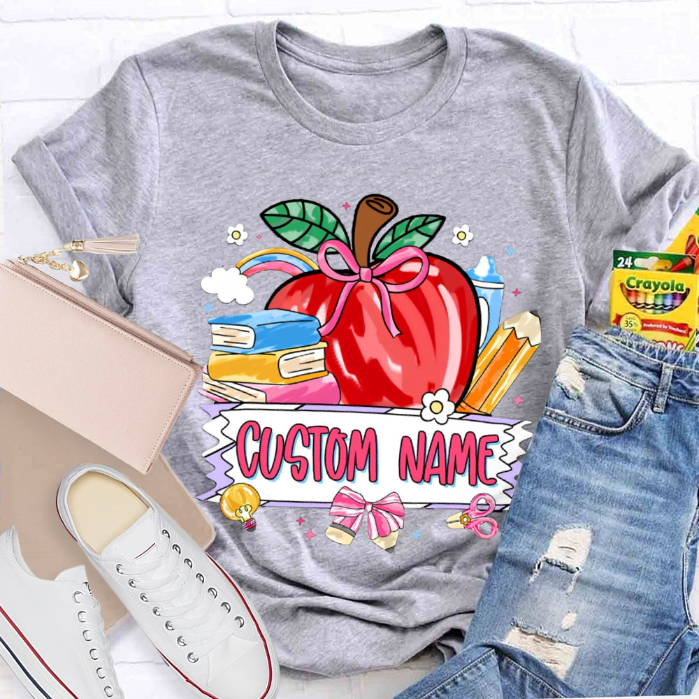 Personalized Name Custom Apple And Books T-shirt