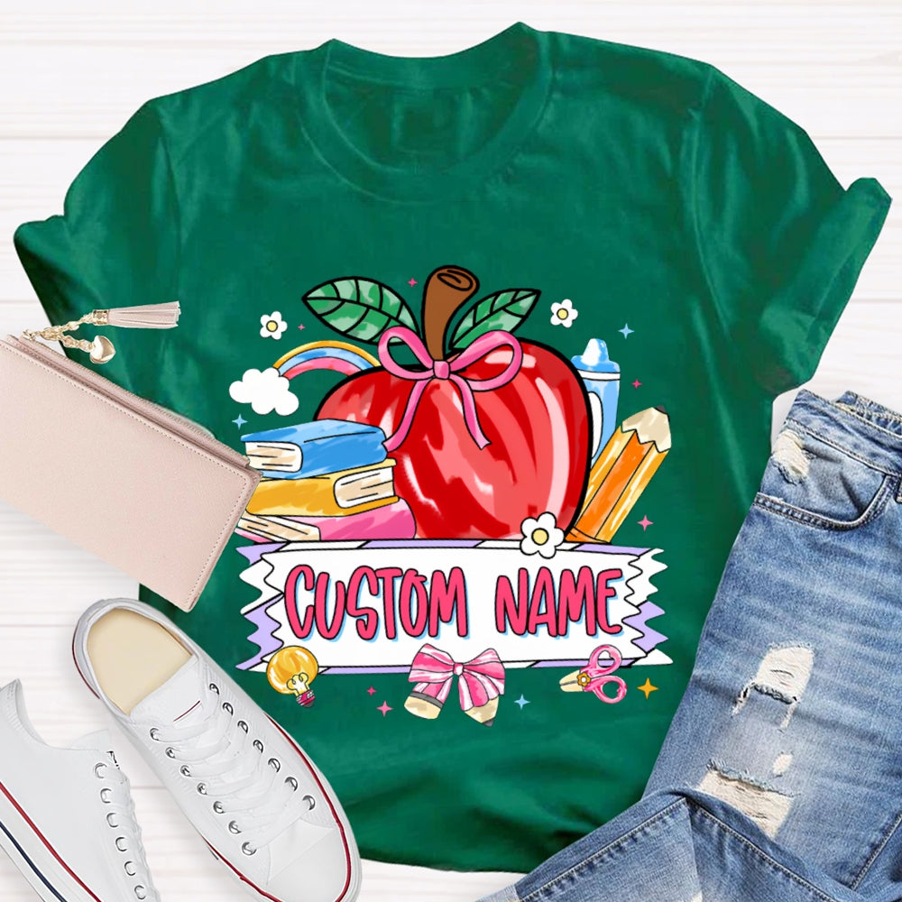 Personalized Name Custom Apple And Books T-shirt