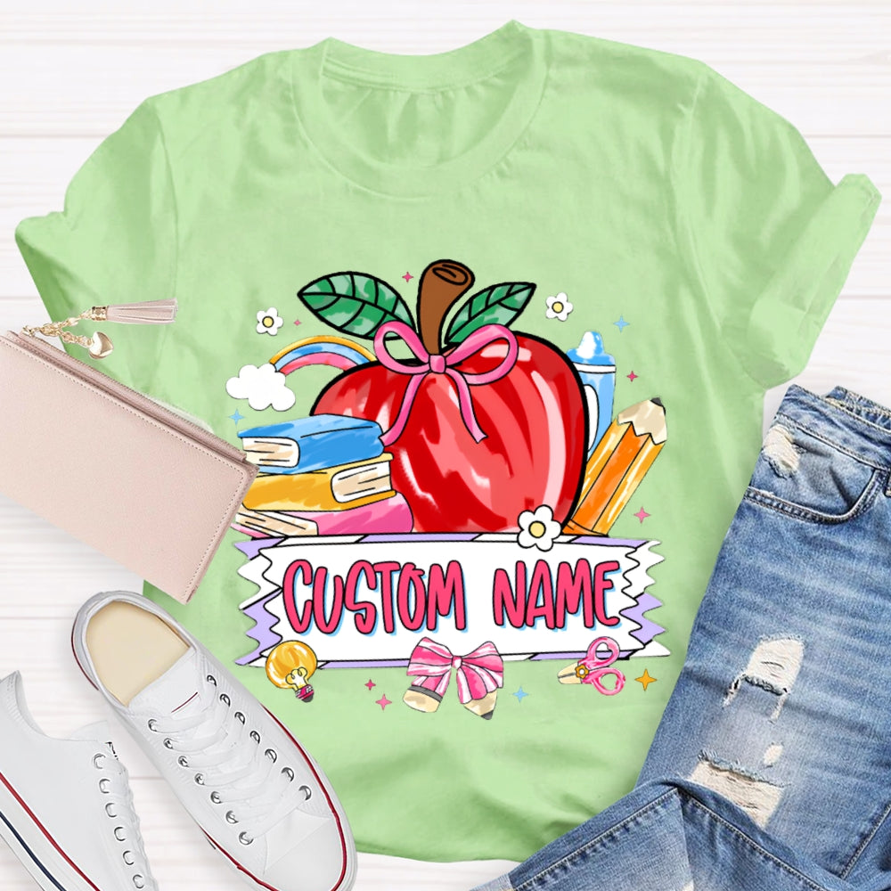 Personalized Name Custom Apple And Books T-shirt