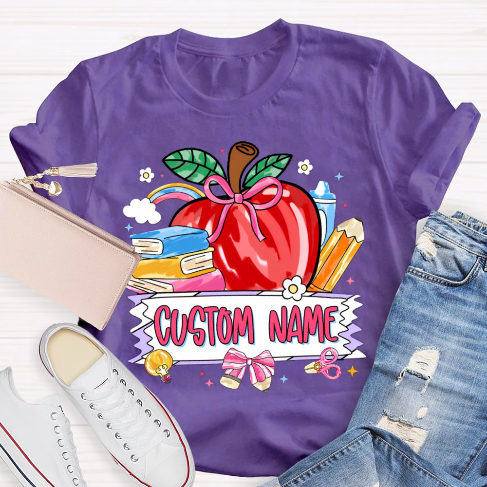 Personalized Name Custom Apple And Books T-shirt