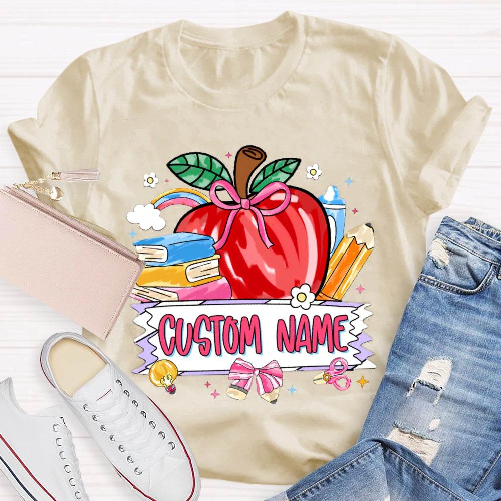 Personalized Name Custom Apple And Books T-shirt