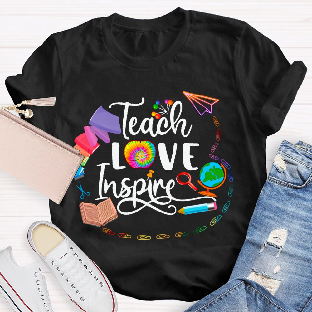 Teach Love Inspire Colorful Tie-Dyed Apples T-shirt