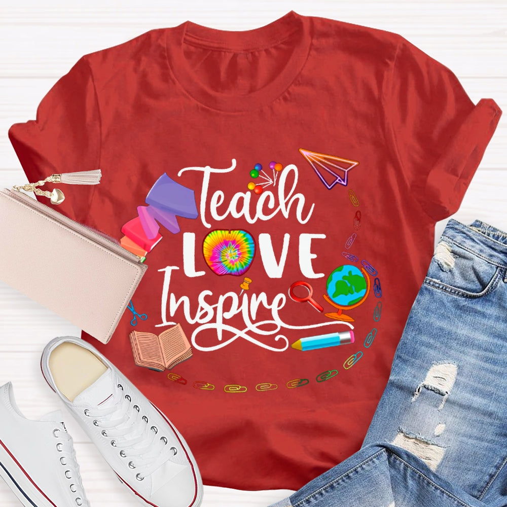 Teach Love Inspire Colorful Tie-Dyed Apples T-shirt