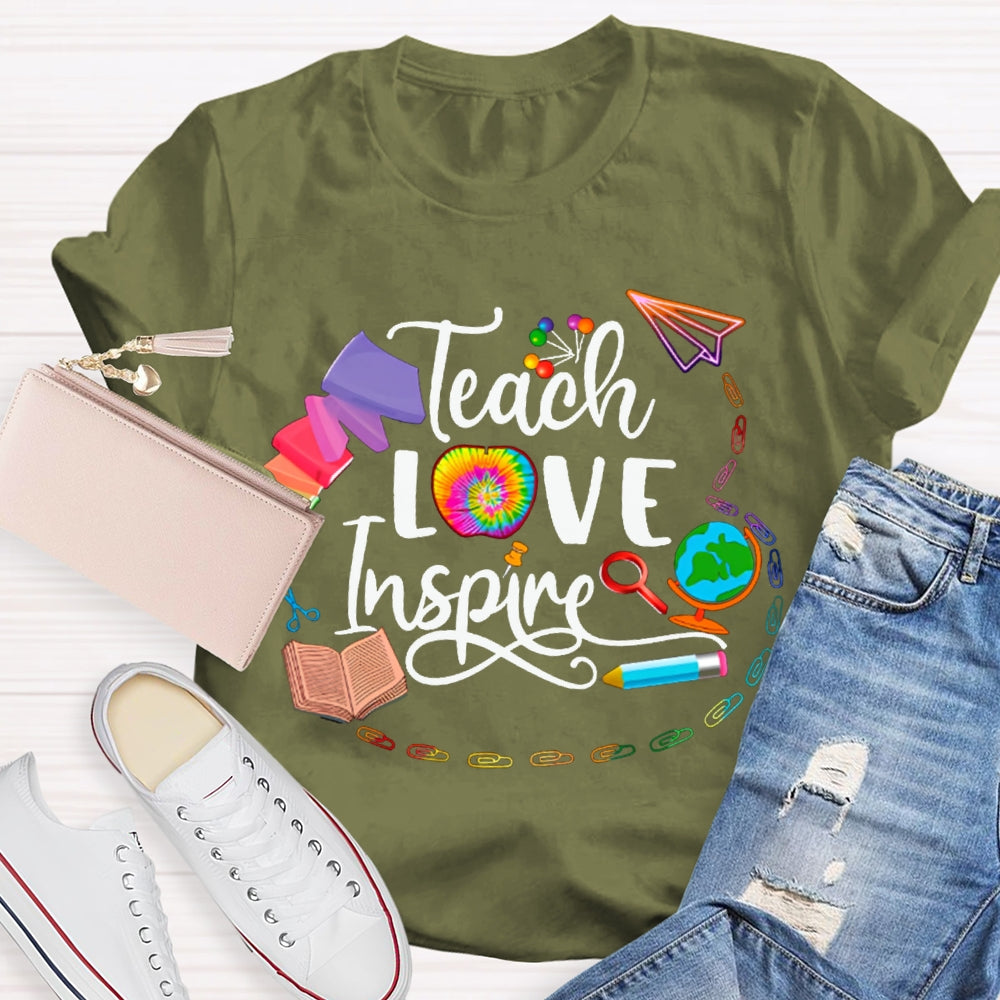 Teach Love Inspire Colorful Tie-Dyed Apples T-shirt