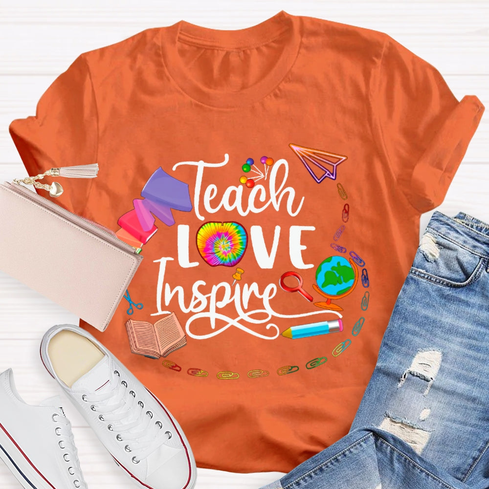 Teach Love Inspire Colorful Tie-Dyed Apples T-shirt