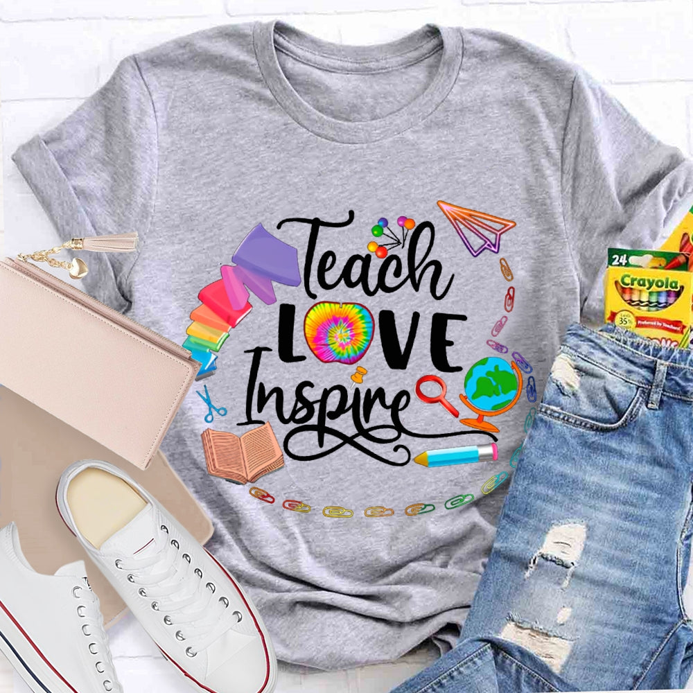 Teach Love Inspire Colorful Tie-Dyed Apples T-shirt