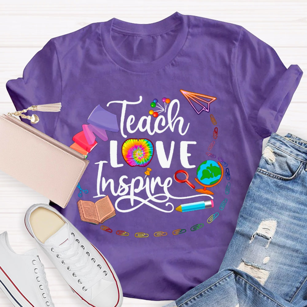 Teach Love Inspire Colorful Tie-Dyed Apples T-shirt
