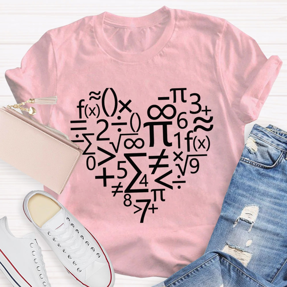 Various Mathematical Symbols Heart Math Teacher T-shirt