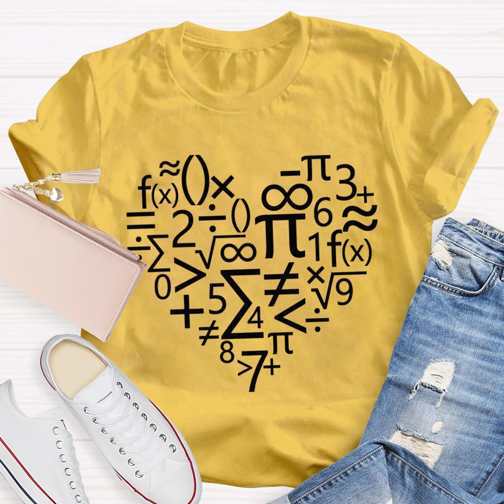 Various Mathematical Symbols Heart Math Teacher T-shirt