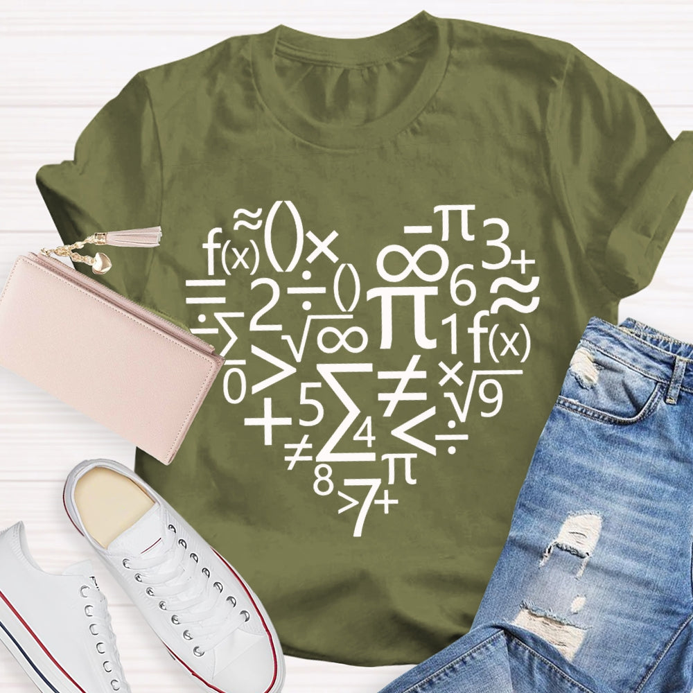 Various Mathematical Symbols Heart Math Teacher T-shirt