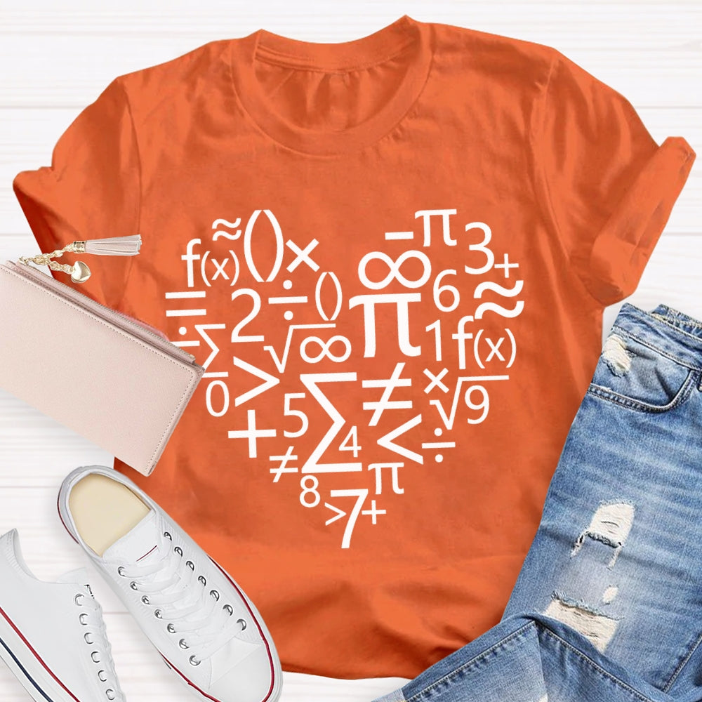 Various Mathematical Symbols Heart Math Teacher T-shirt