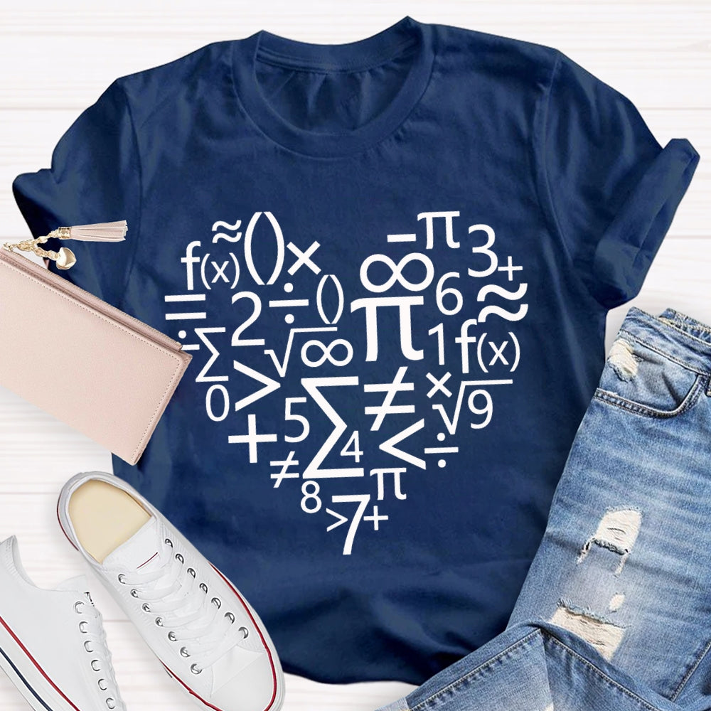 Various Mathematical Symbols Heart Math Teacher T-shirt