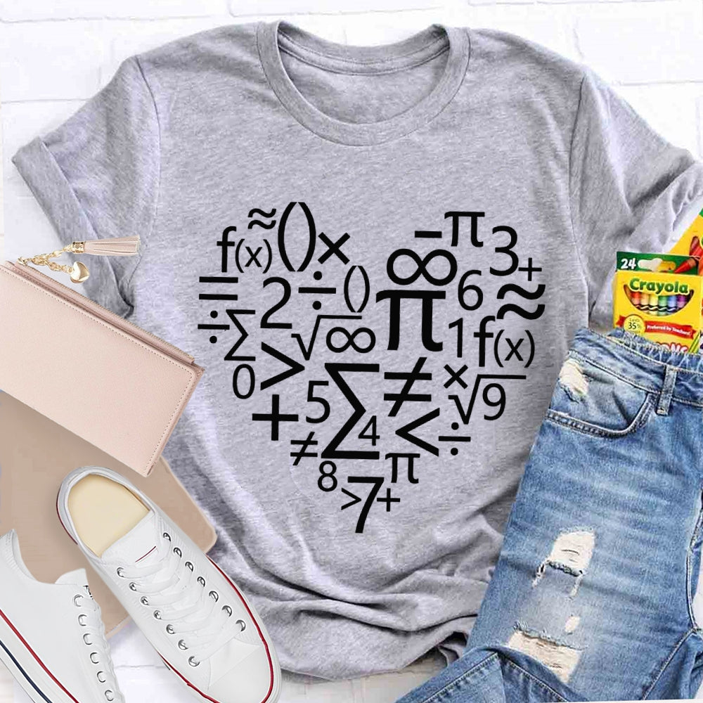 Various Mathematical Symbols Heart Math Teacher T-shirt