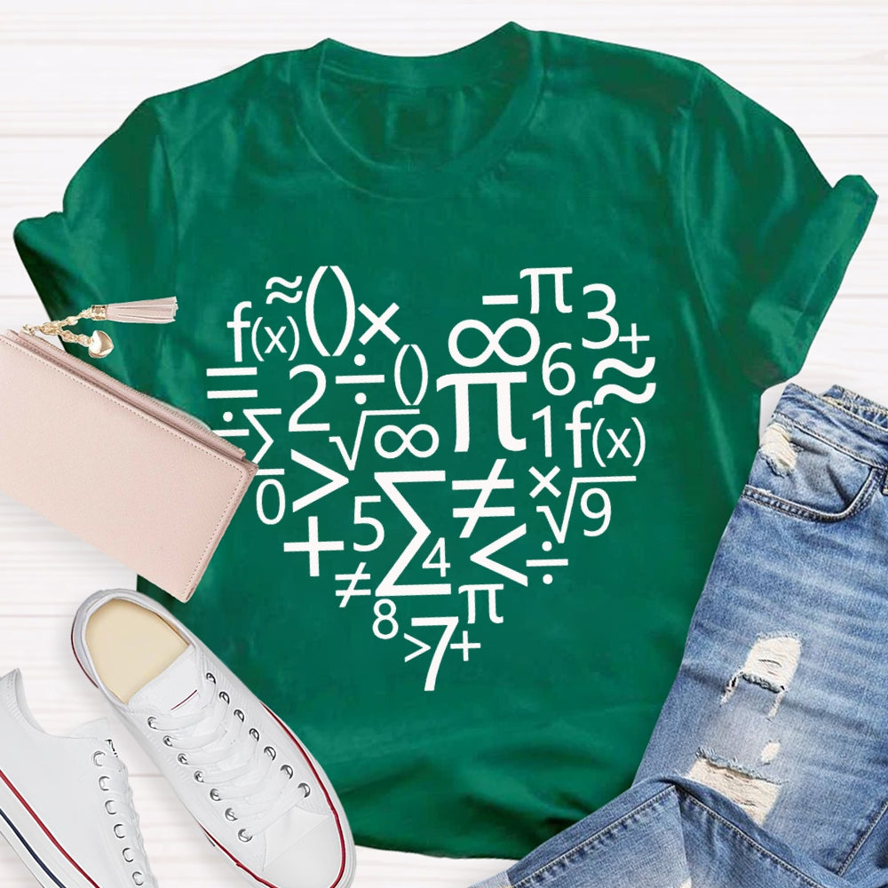 Various Mathematical Symbols Heart Math Teacher T-shirt