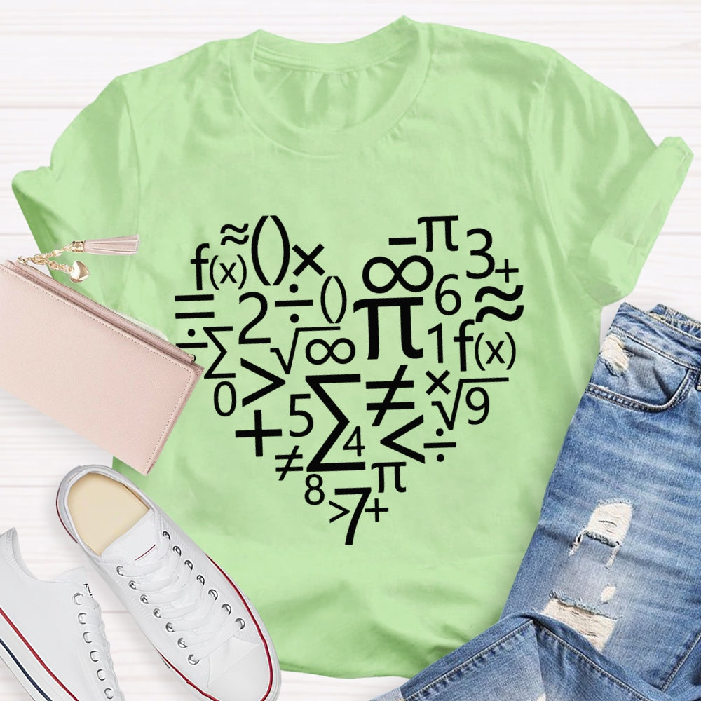 Various Mathematical Symbols Heart Math Teacher T-shirt