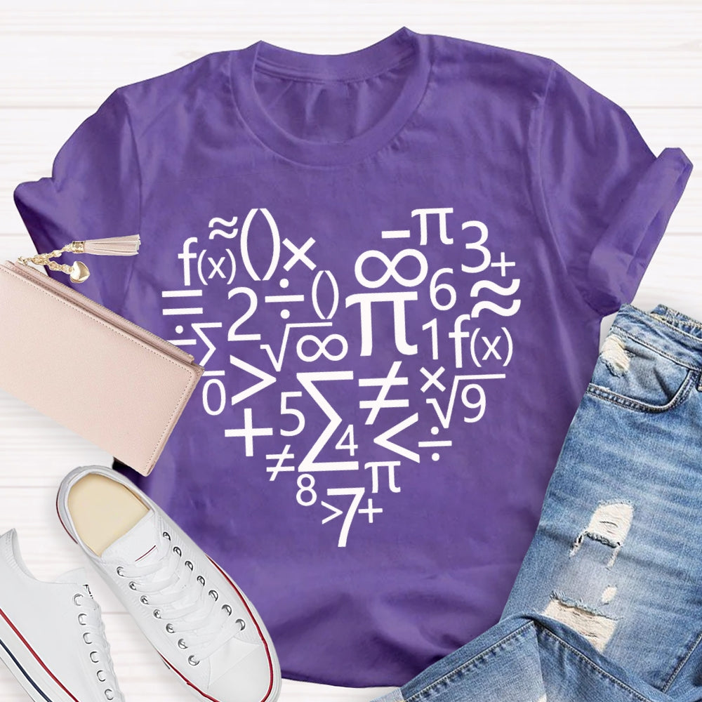 Various Mathematical Symbols Heart Math Teacher T-shirt