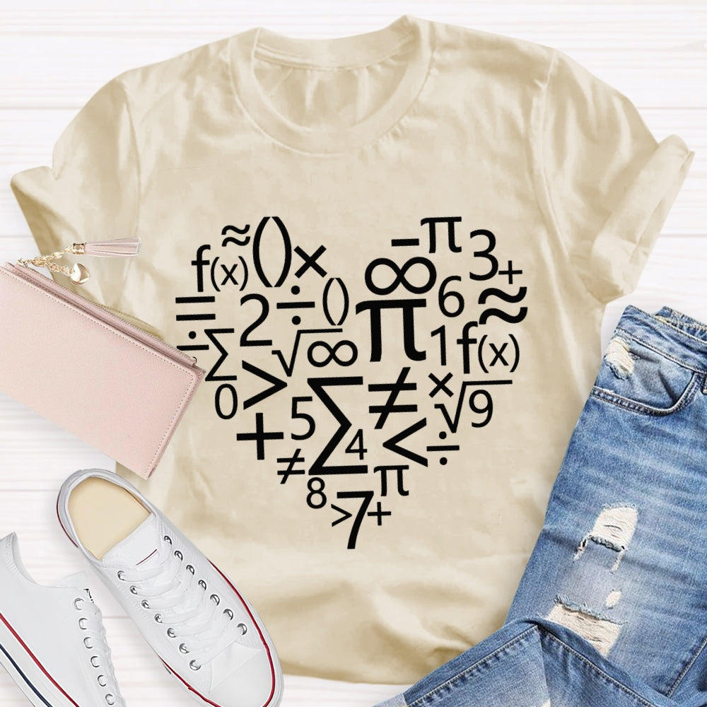 Various Mathematical Symbols Heart Math Teacher T-shirt