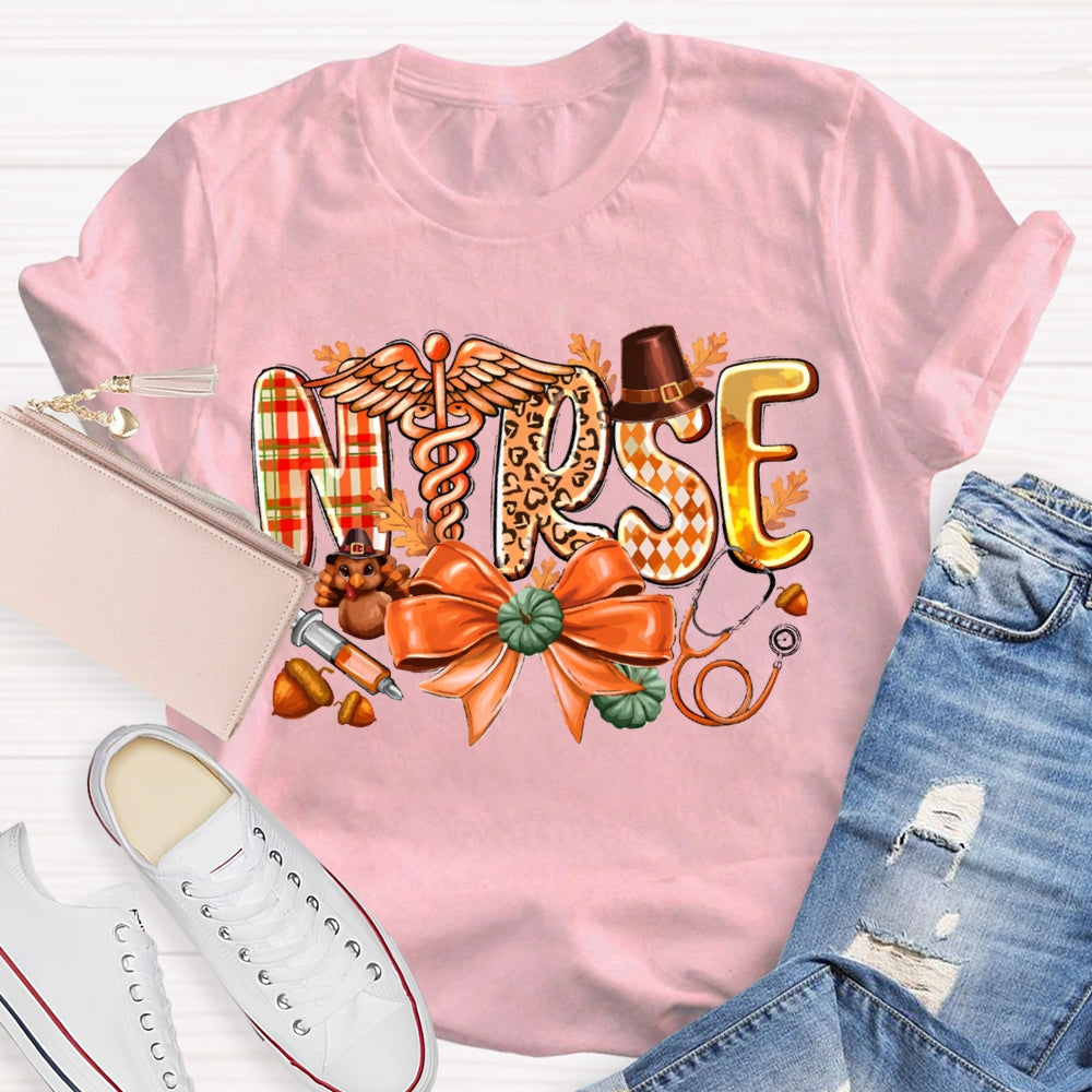School Nurse Pumpkin Bow Funny Halloween T-shirt
